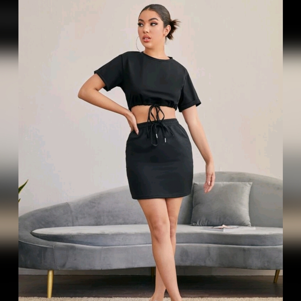 Shein drawstring skirt set